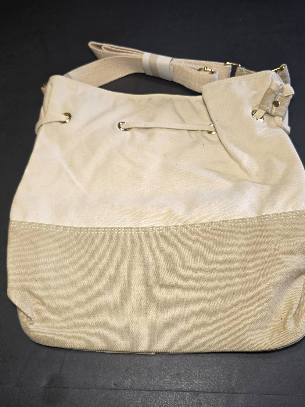 Vintage Perry Ellis Canvas Hobo Shoulder Bag Beige Tan Minimalist Y2K
